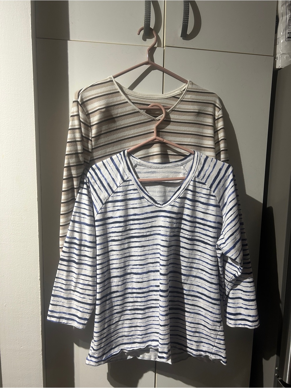 Striped Long Sleeve Tops - Blue & Beige